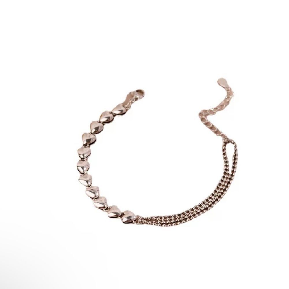 New Sterling Silver Heart Bracelet Length 7”+ 2” extension